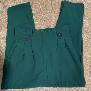 GUC H&M Women's Dark Green Crop Trousers Paper Bag Waist